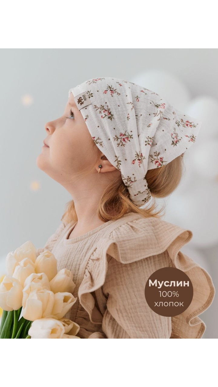 SS-2501 косынка муслиновая, цветы-белый